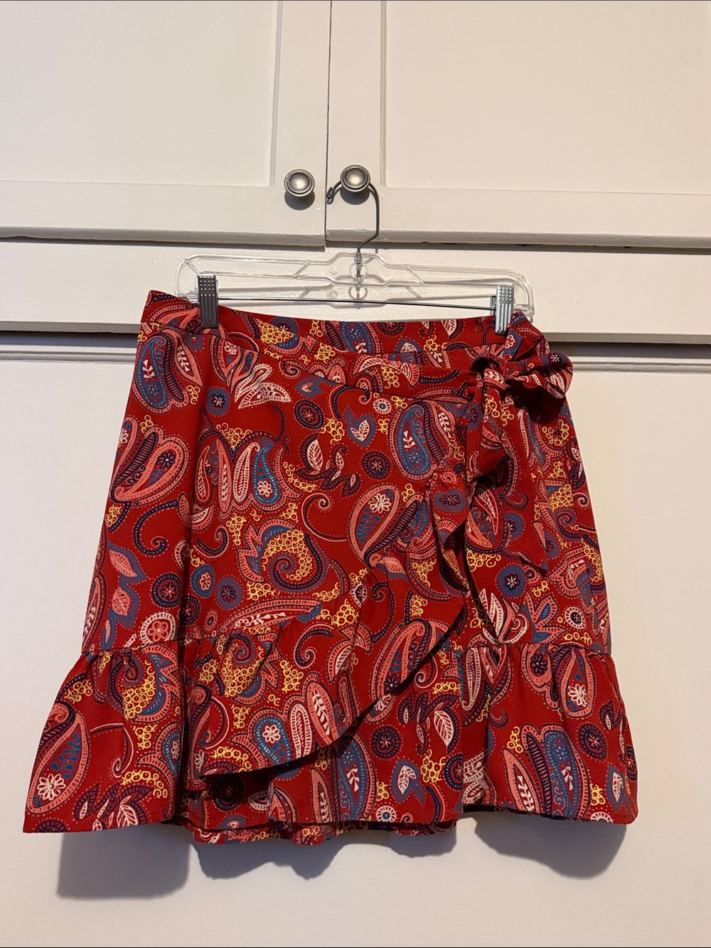 LOFT Red Paisley Wrap Mini Skirt with Tie